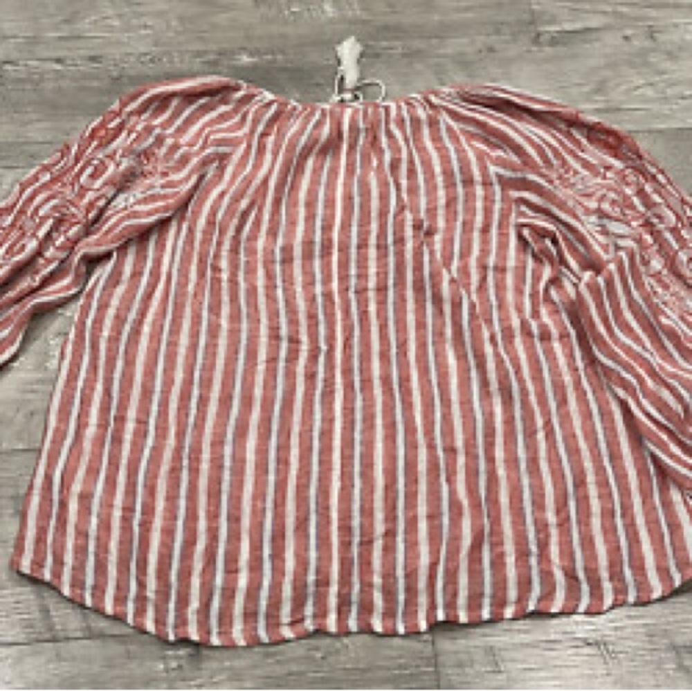 Anthropologie Pink Striped Embroidered Blouse - Picture 10 of 11